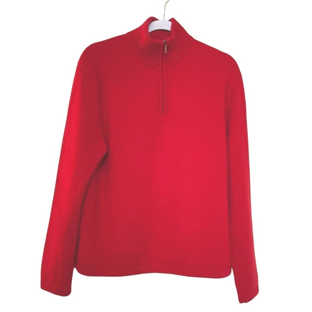 Vintage Y2K Target 100% Cashmere Quarter Zip Sweater L Red Classic Soft Knit